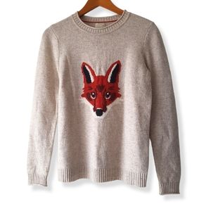 TELLRIDE Tan Knitted Pullover Lambswool Fox Sweater